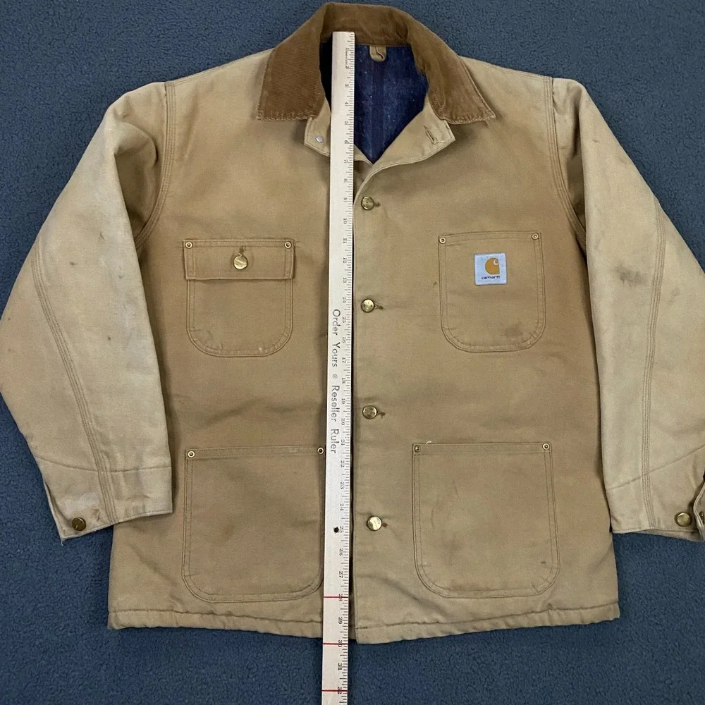 Carhartt Michigan Chore Jacket FITS Men Large Brown Canvas Blanket Lined Vintage